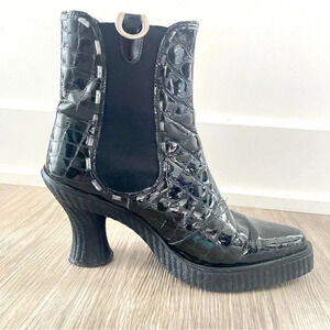 HUSH PUPPIES BLACK CROCODILE IMPRINT POINTY TOE HELLED ANKLE BOOTIES SIZE 38